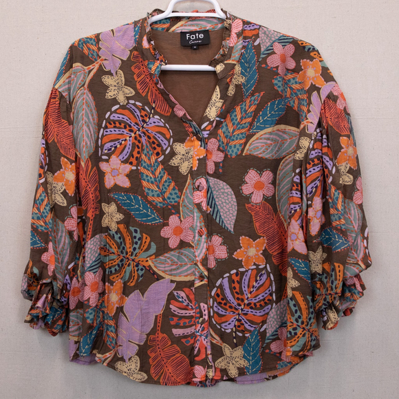 Fate CurvesWhat You’re Worth brown floral boho top-1X - Picture 1 of 4